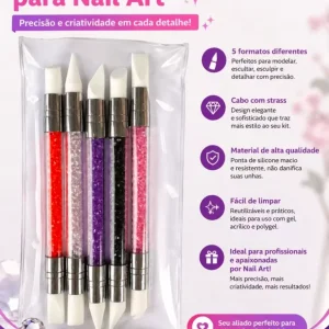 12unidades Kit 5 Pincel De Silicone Para Nail Art Caneta Carvão Escultura Strass Unhas Em Gel Acrílico Polygel Profissional