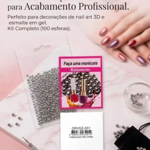 Kit 100 Esferas de Aço de Precision para Manicure, Nail Art e Agitador de Esmalte em Gel Profissional